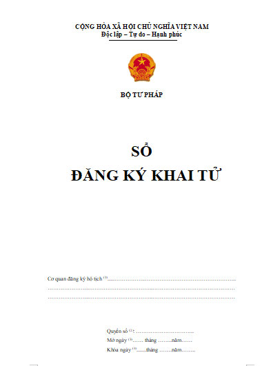 Mẫu sổ ghi chép đăng ký khai tử