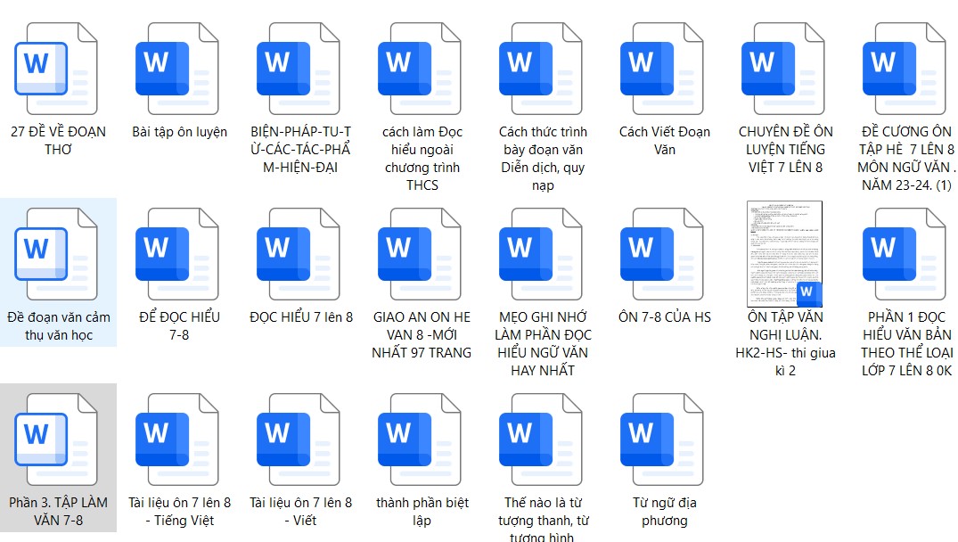 Nội dung bộ tài liệu ôn tập hè Văn 7 lên 8