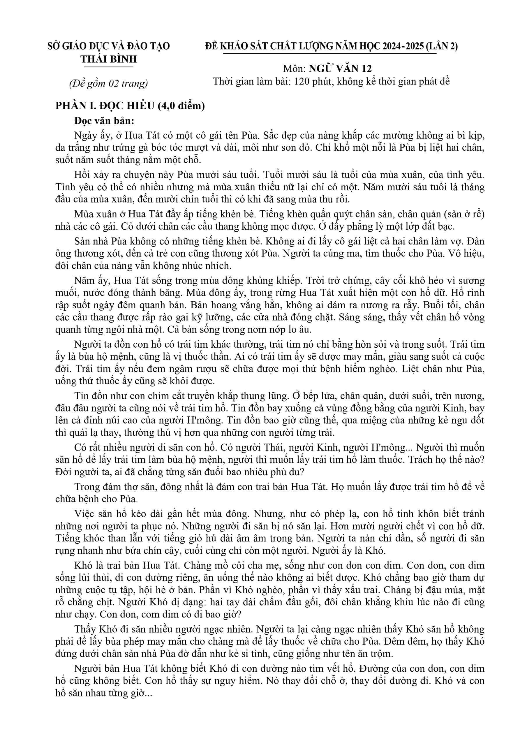 Đề thi thử tốt nghiệp THPT 2025 môn Ngữ văn Thái Bình lần 2