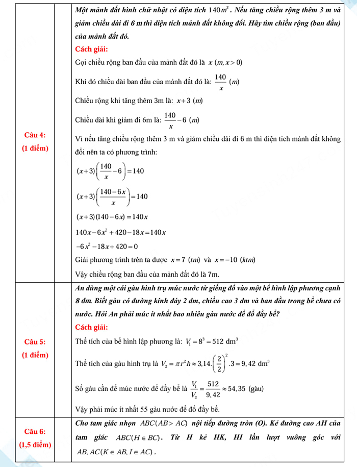 Đáp án đề thi tuyển sinh lớp 10 môn Toán Quảng Trị 2025