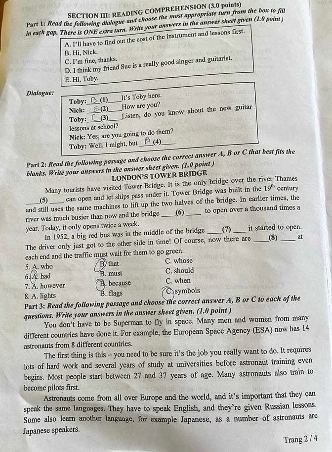 Đề thi tuyển sinh lớp 10 môn Anh Quảng Trị 2025-2026