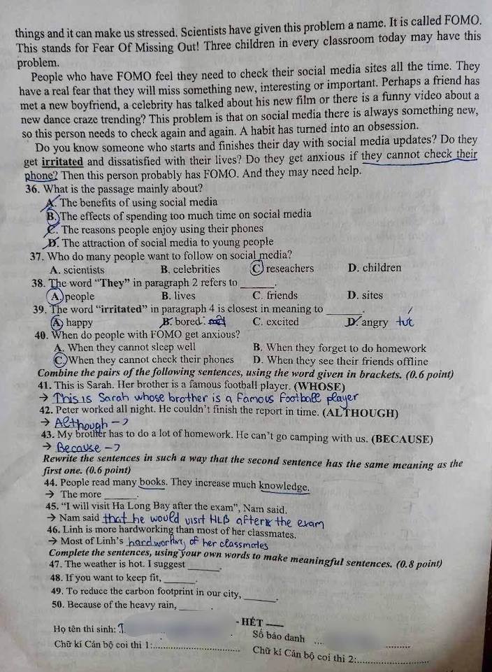 Đề thi tuyển sinh lớp 10 môn Tiếng Anh Sóc Trăng 2025