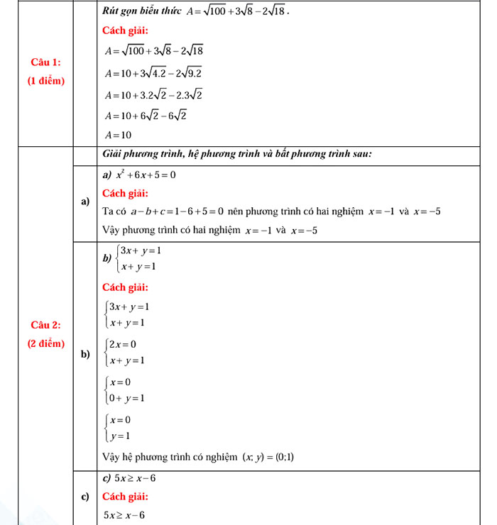 Đáp án đề thi tuyển sinh lớp 10 môn Toán Sóc Trăng 2025-2026