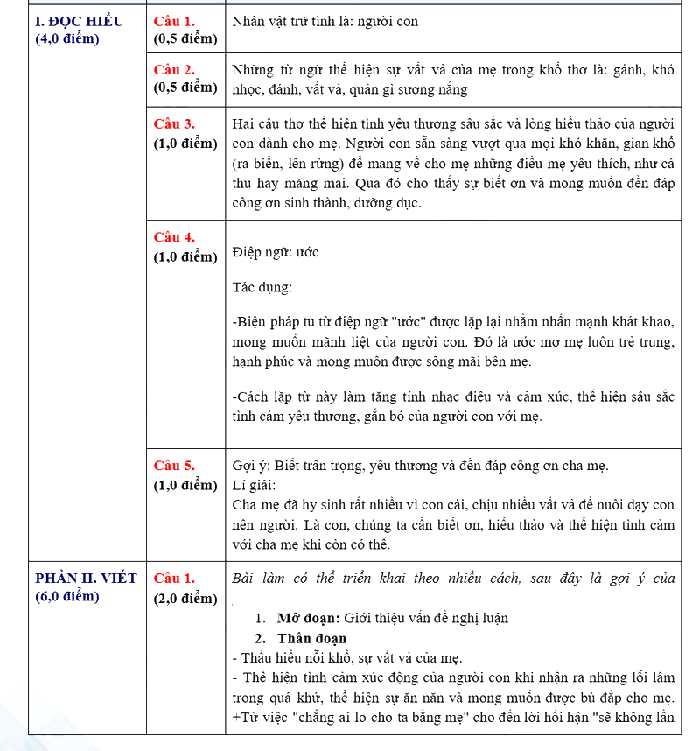 Đáp án đề thi tuyển sinh lớp 10 Sơn La môn Văn 2025