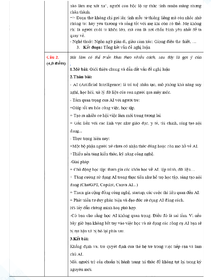 Đáp án đề thi tuyển sinh lớp 10 Sơn La môn Văn 2025