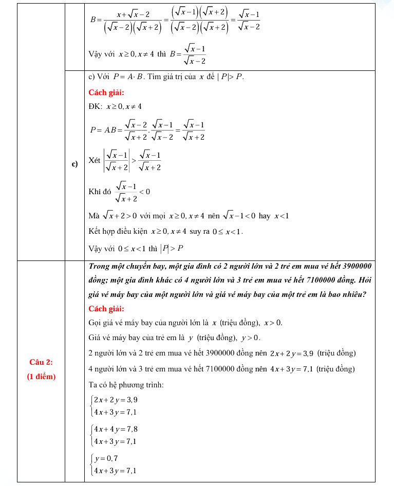 Đáp án đề thi tuyển sinh lớp 10 Sơn La môn Toán