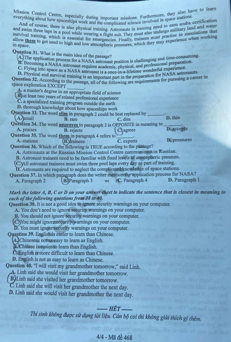 Đề thi vào 10 môn Tiếng Anh Vĩnh Phúc 2025