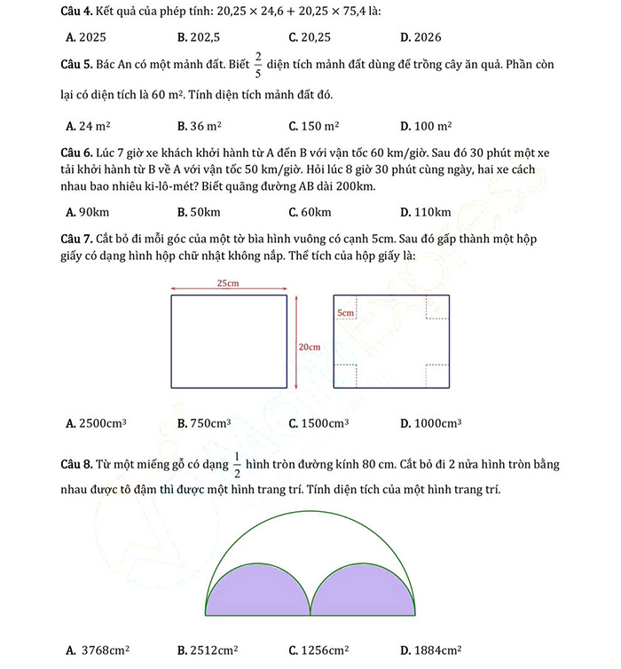 Đề toán thi vào lớp 6 Nguyễn Tất Thành 2025