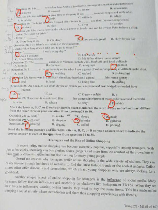 Đề thi vào lớp 10 môn Anh Tuyên Quang 2025