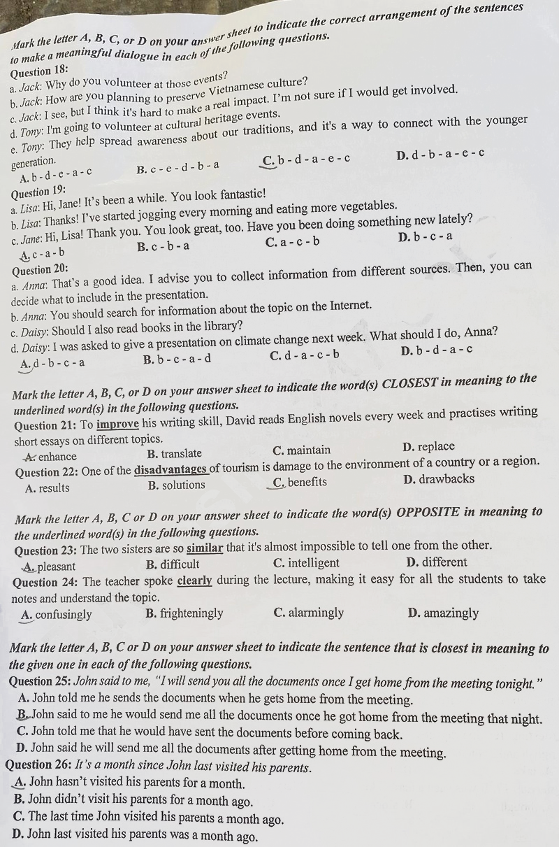Đề thi tuyển sinh lớp 10 môn Anh Thái Bình 2025