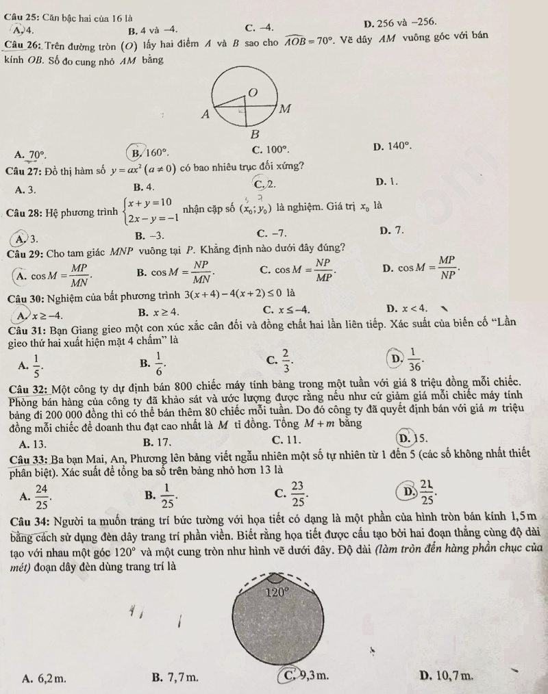 Đề thi vào lớp 10 môn Toán Tuyên Quang 2025