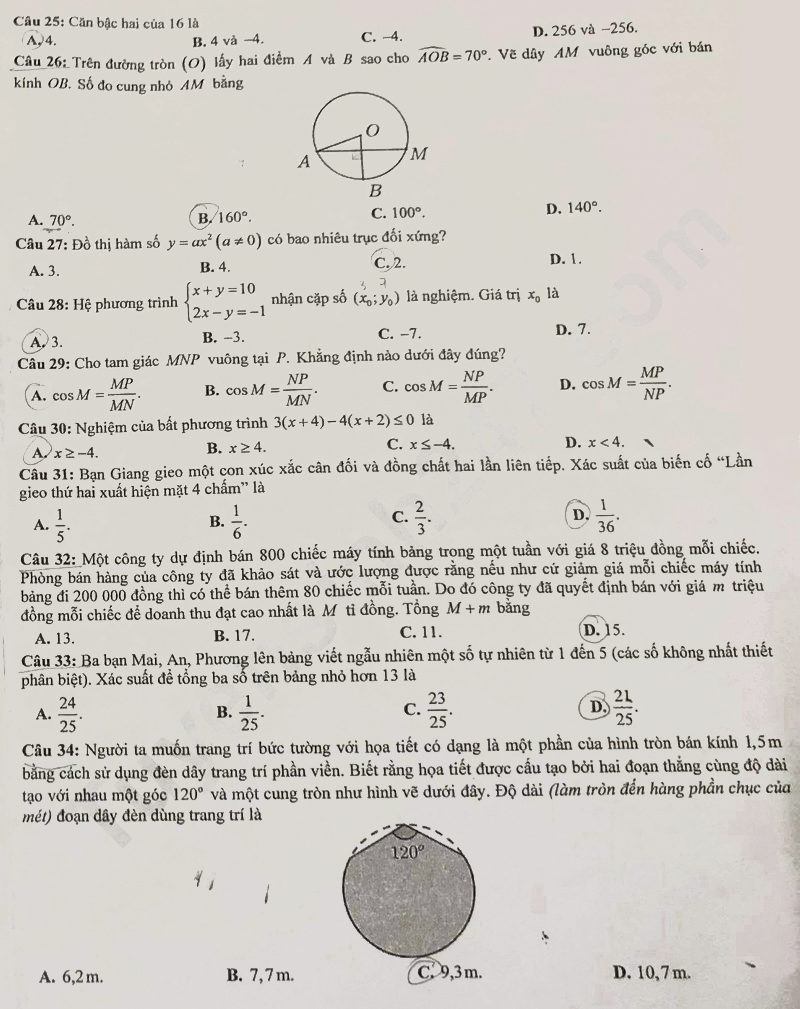Đề thi vào lớp 10 môn Toán Tuyên Quang 2025