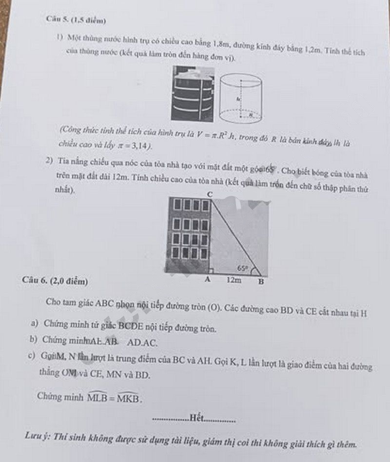 Đề thi vào lớp 10 môn Toán Bình Phước 2025