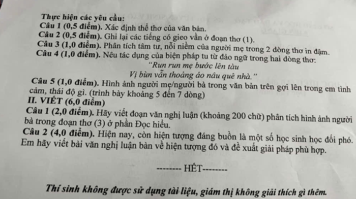 Đề thi tuyển sinh lớp 10 môn Văn Kiên Giang 2025