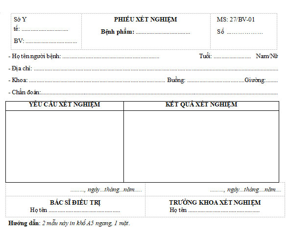 Mẫu phiếu xét nghiệm