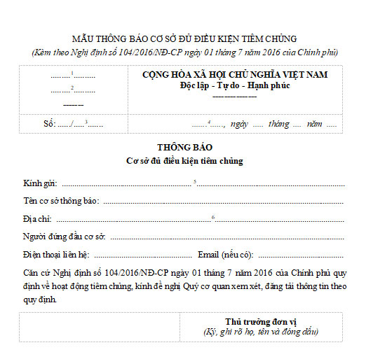 Mẫu thông báo cơ sở đủ điều kiện tiêm chủng