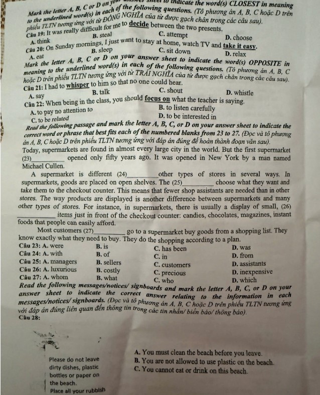 Đề thi vào 10 2025 môn Anh Sơn La