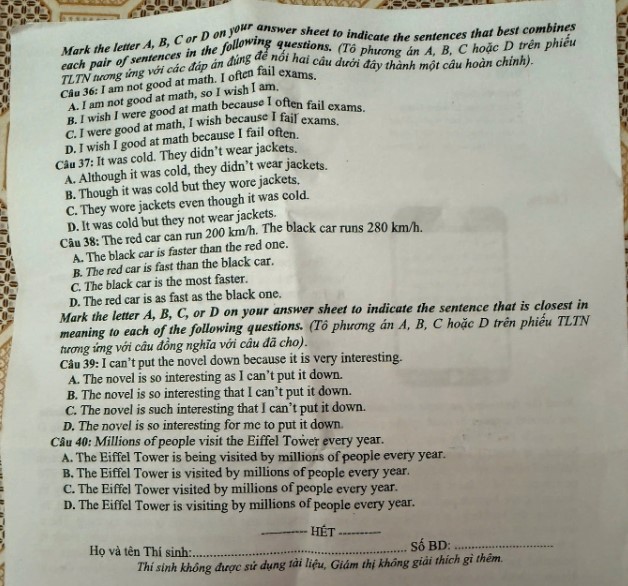 Đề thi vào 10 2025 môn Anh Sơn La