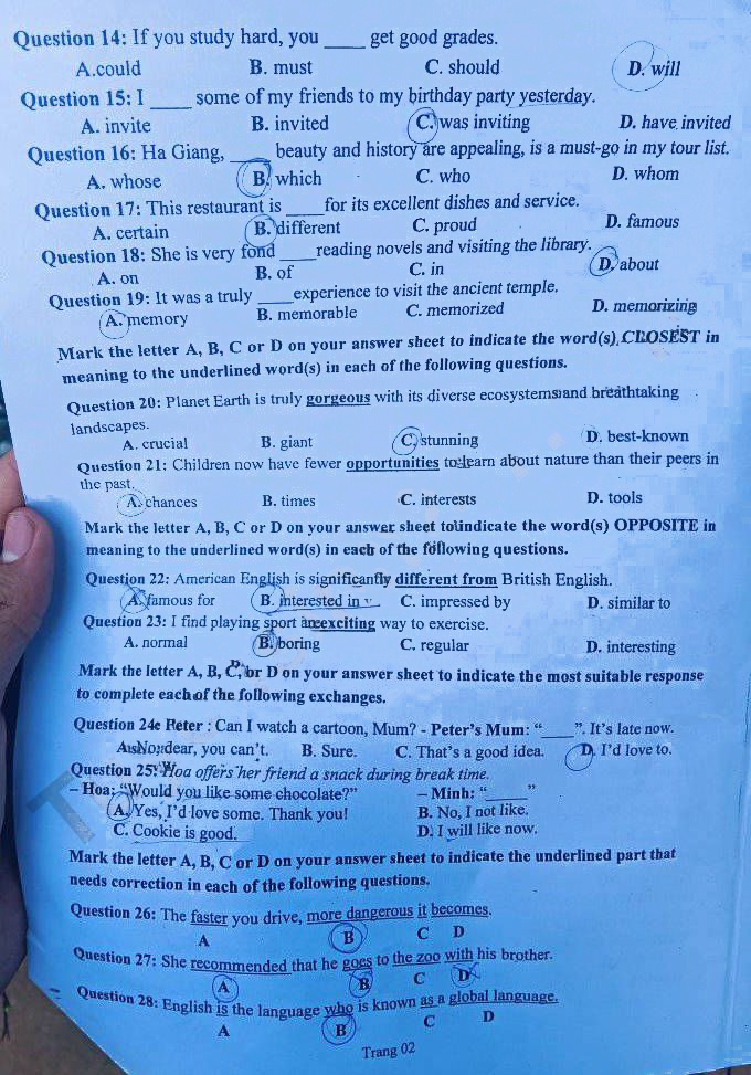 Đề thi tuyển sinh lớp 10 môn Anh Bình Phước 2025