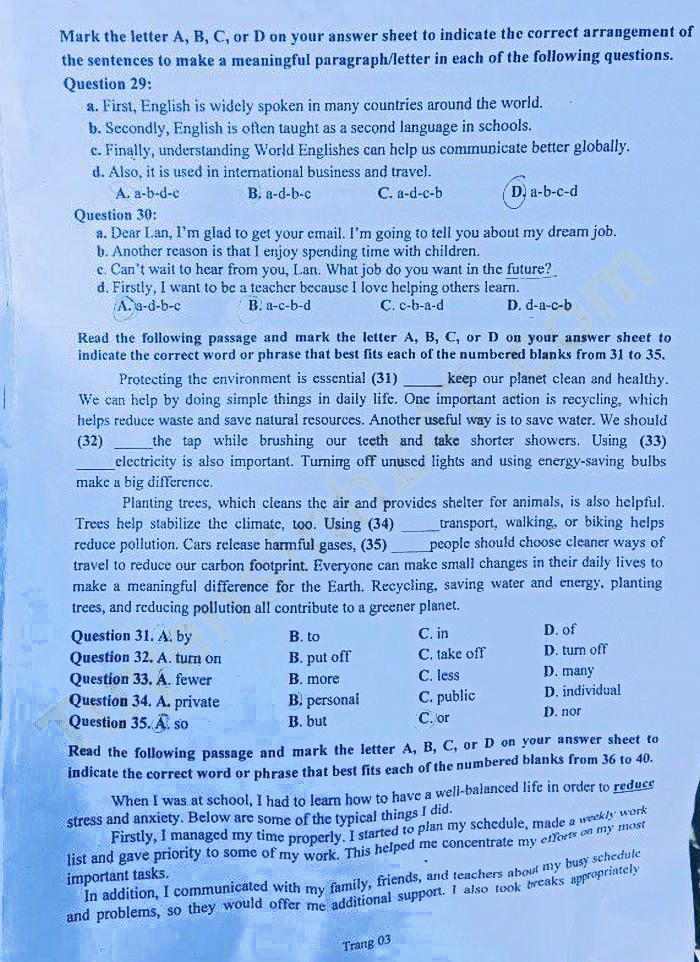 Đề thi tuyển sinh lớp 10 môn Anh Bình Phước 2025