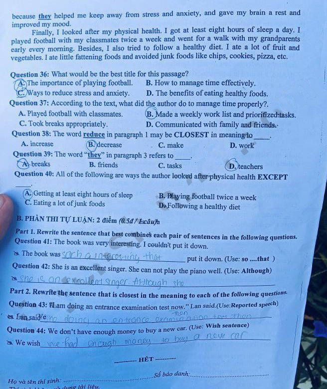 Đề thi tuyển sinh lớp 10 môn Anh Bình Phước 2025