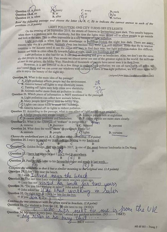 Đề thi vào lớp 10 môn Anh An Giang 2025