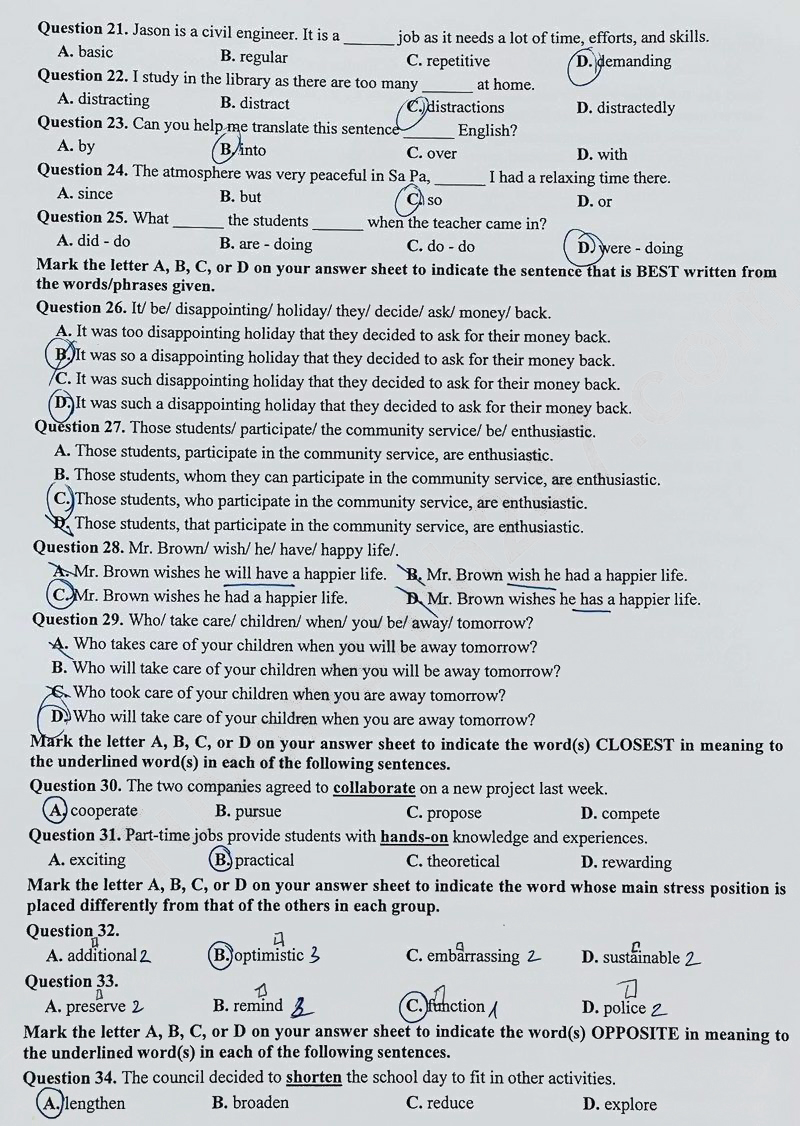 Đề thi vào lớp 10 môn Anh Hải Phòng 2025