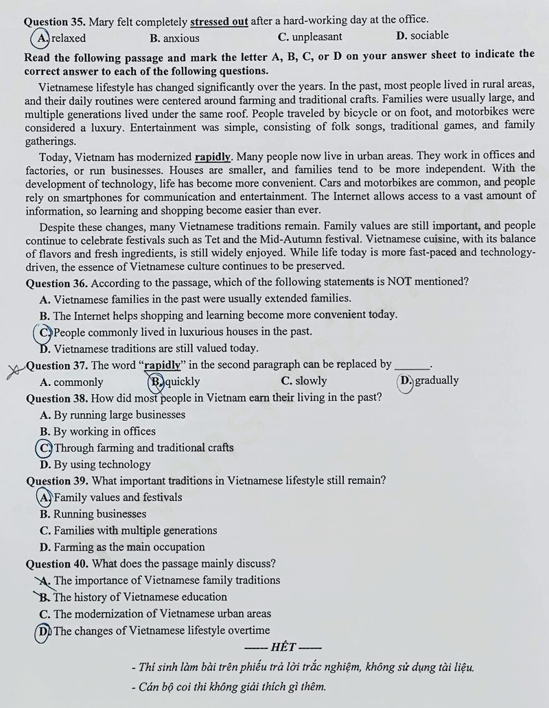 Đề thi vào lớp 10 môn Anh Hải Phòng 2025