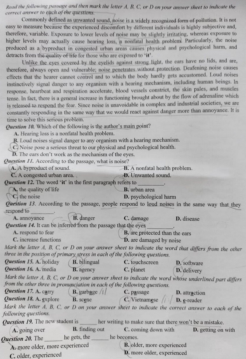 Đề thi vào lớp 10 môn Anh Phú Yên 2025