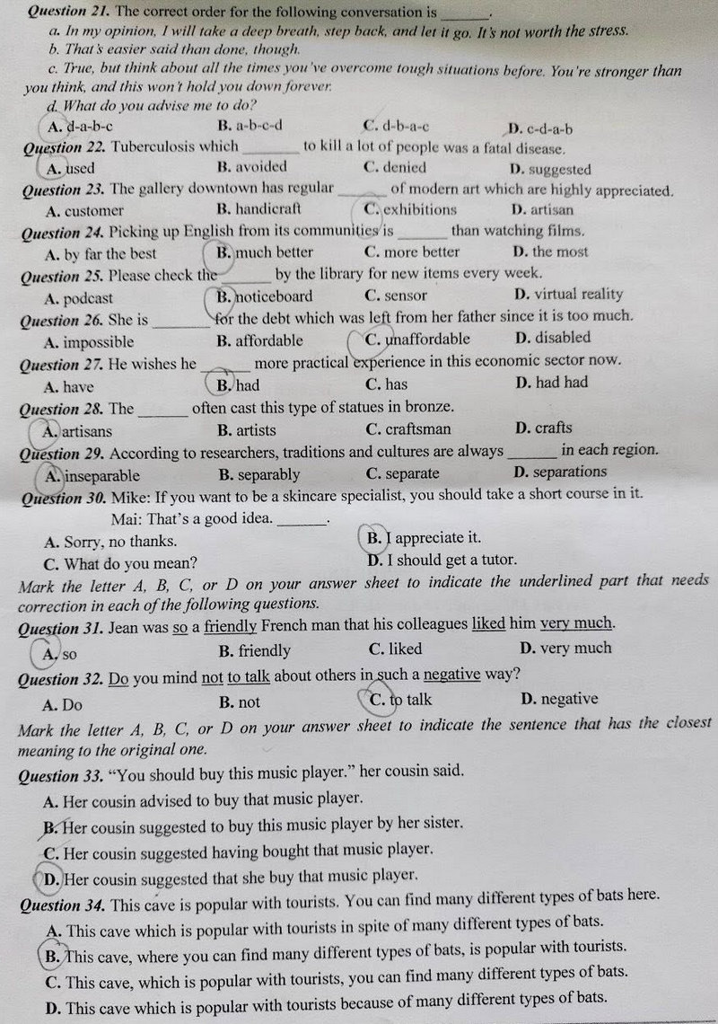 Đề thi vào lớp 10 môn Anh Phú Yên 2025