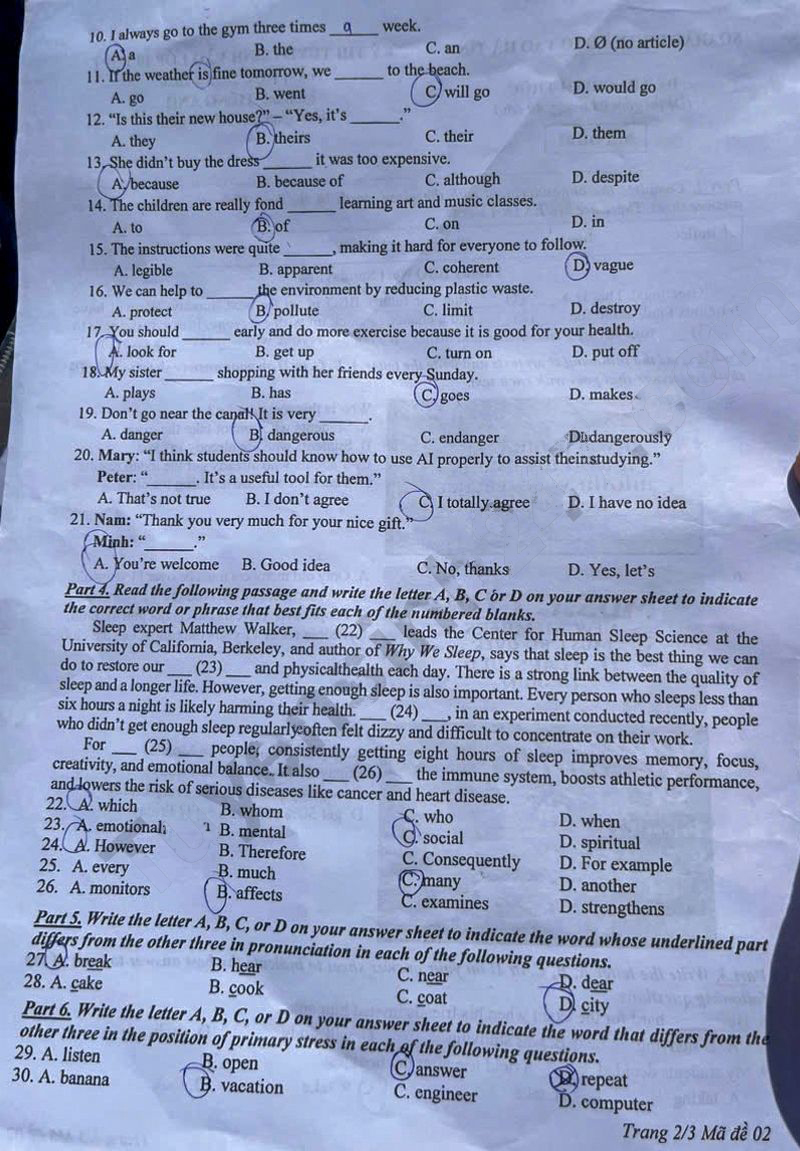 Đề thi vào lớp 10 môn Anh Hà Tĩnh 2025