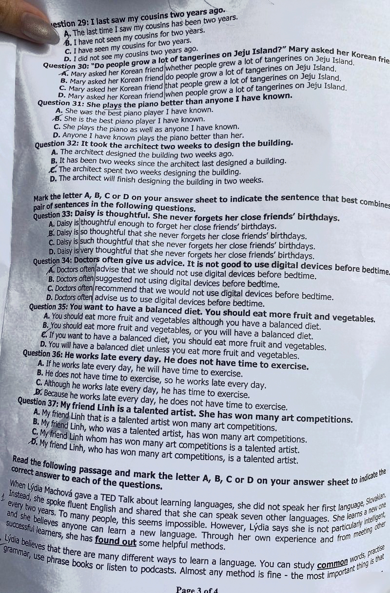 Đề thi vào lớp 10 môn Anh Hải Dương 2025