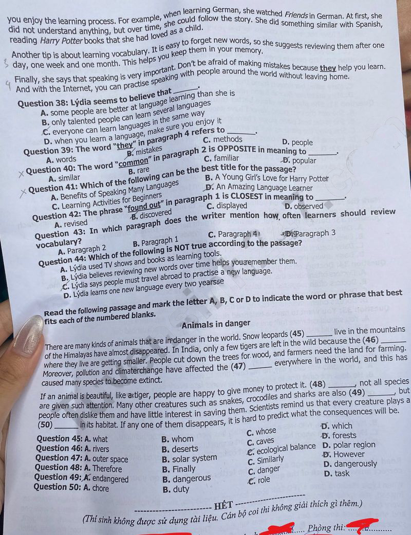 Đề thi vào lớp 10 môn Anh Hải Dương 2025