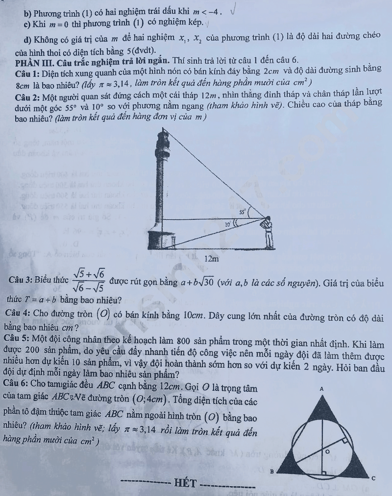 Đề thi vào lớp 10 môn Toán Hưng Yên 2025