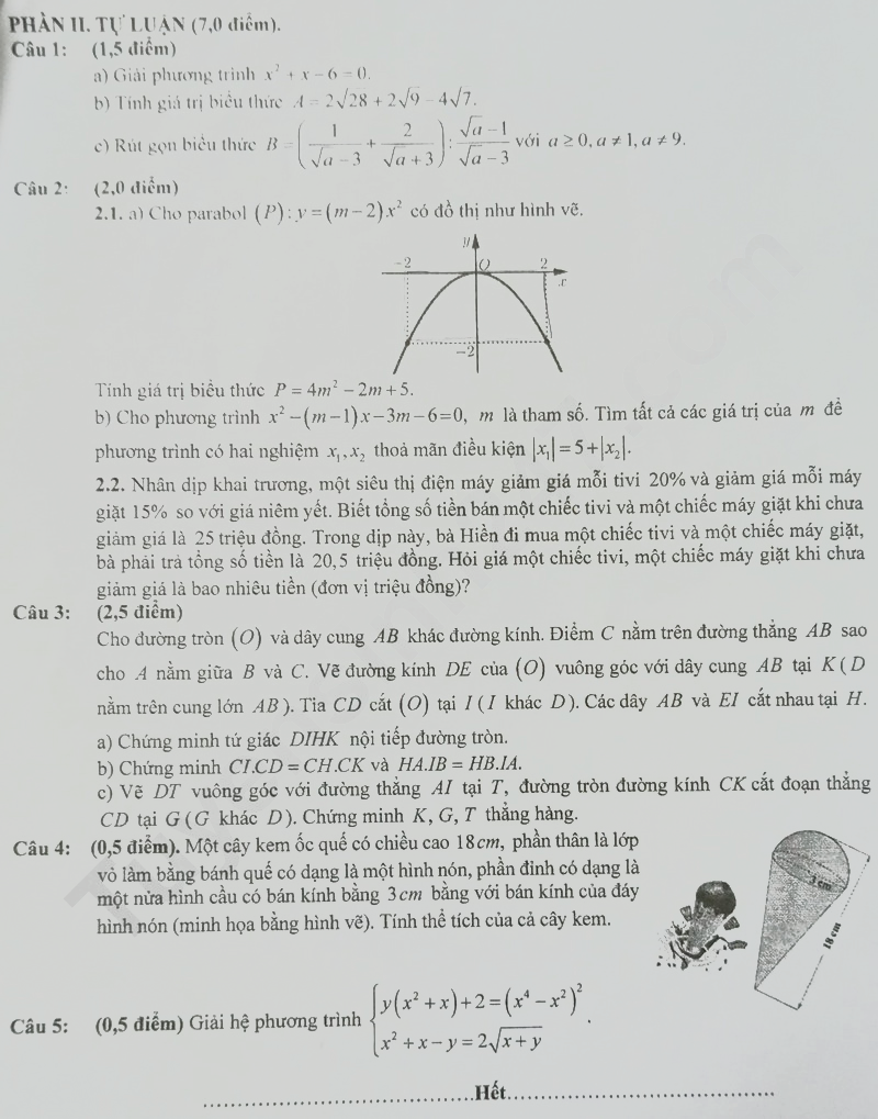 Đề thi vào lớp 10 môn Toán Phú Thọ 2025
