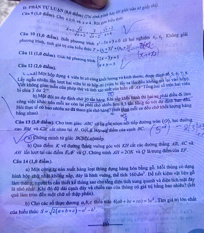 Đề thi vào lớp 10 môn Toán Hà Tĩnh 2025