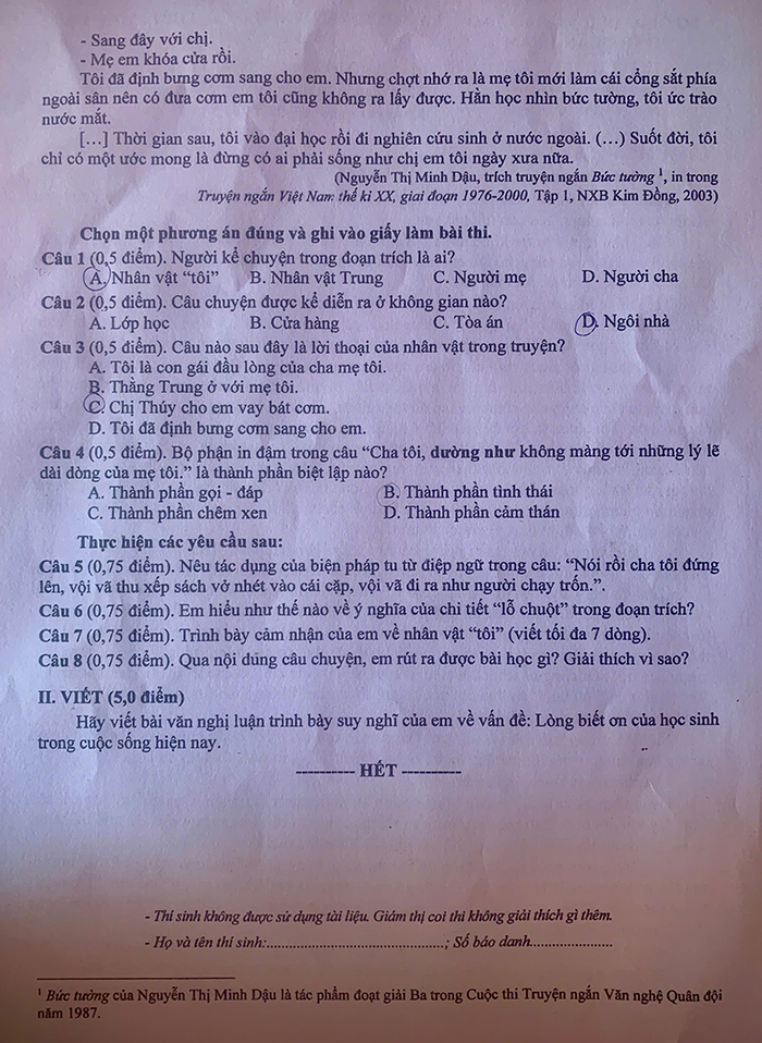 Đề thi tuyển sinh lớp 10 môn Văn tỉnh Quảng Nam 2025