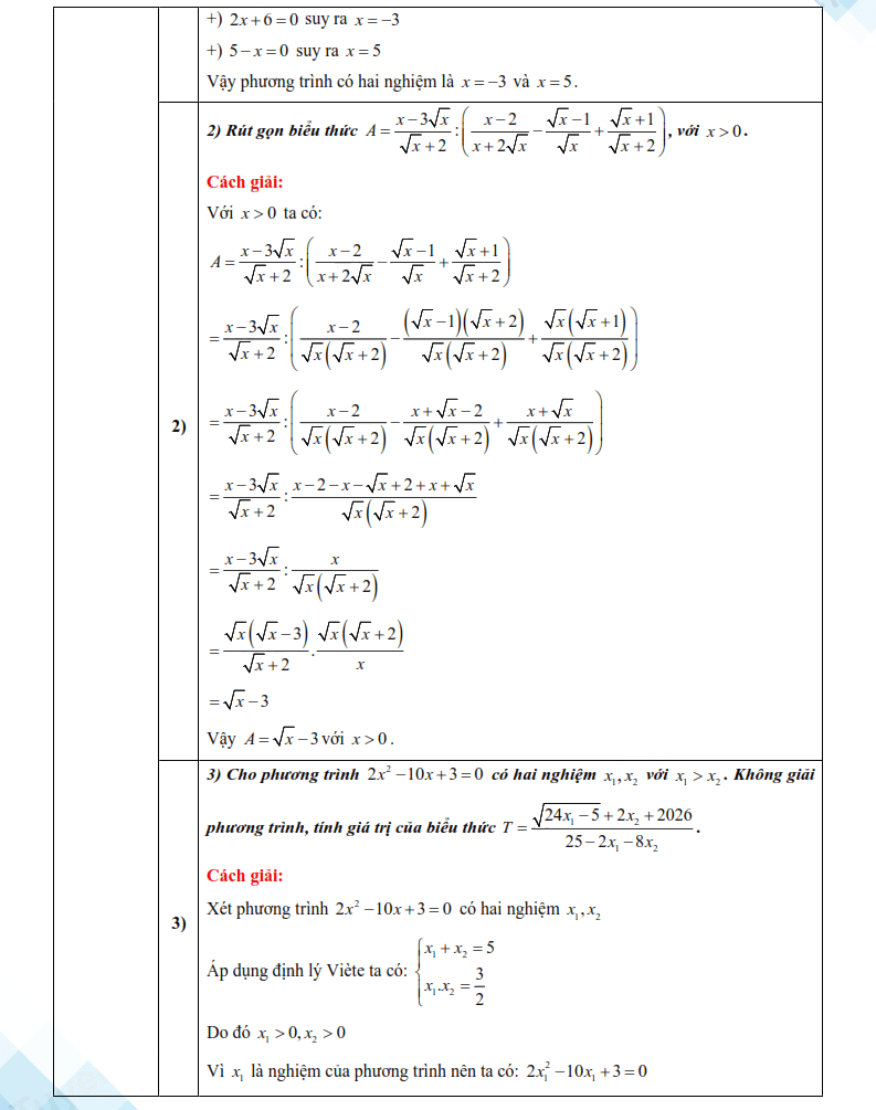 Đáp án đề thi vào lớp 10 môn Toán Hải Dương 2025