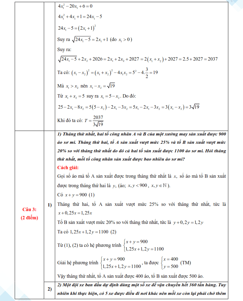 Đáp án đề thi vào lớp 10 môn Toán Hải Dương 2025