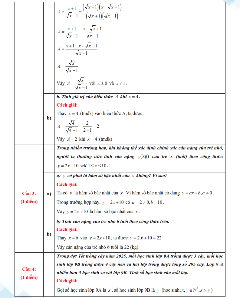 Đáp án đề thi vào lớp 10 môn Toán Thái Nguyên 2025