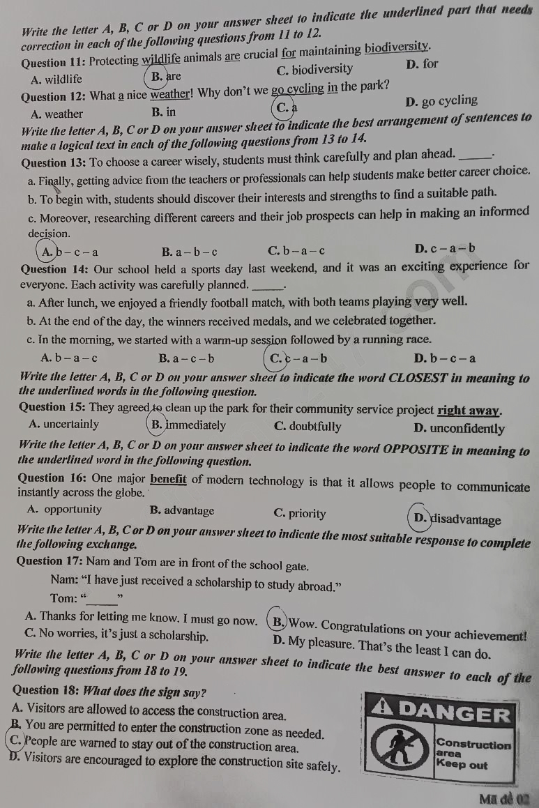 Đề thi vào lớp 10 môn Anh Khánh Hòa 2025