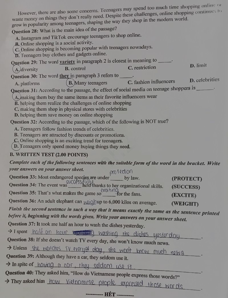 Đề thi vào lớp 10 môn Anh Khánh Hòa 2025