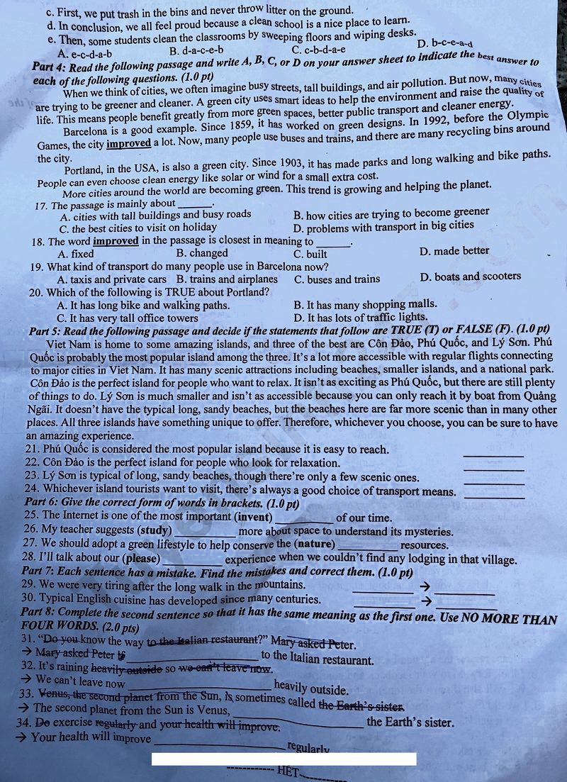 Đề thi vào lớp 10 môn Anh Bình Định 2025