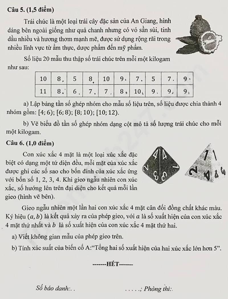 Đề thi vào lớp 10 môn Toán An Giang 2025