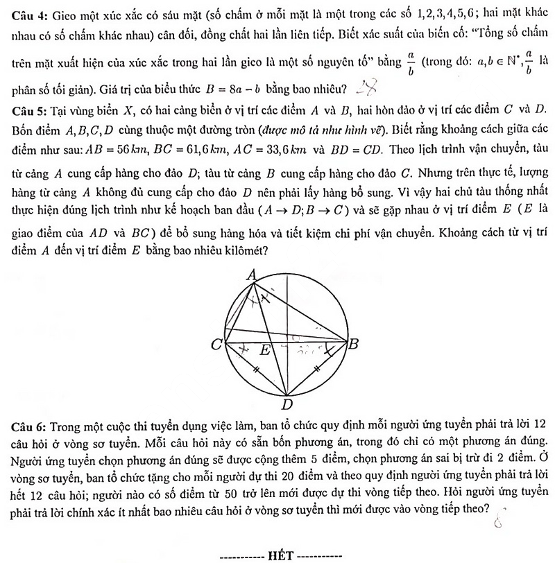 Đề thi vào lớp 10 môn Toán Hải Phòng 2025