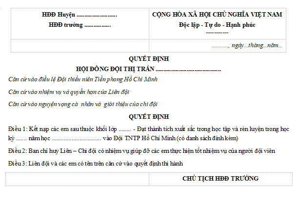 Mẫu quyết định kết nạp đội