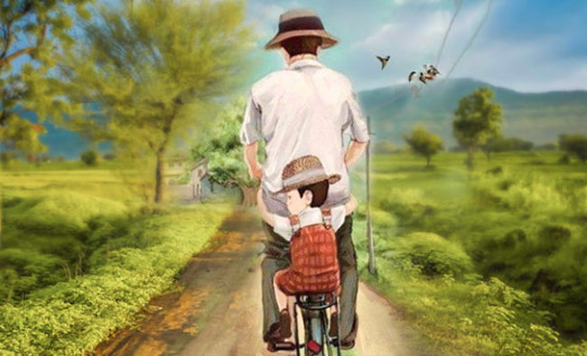 Hình ảnh con ngồi sau yên xe cha ấm áp, cảm động