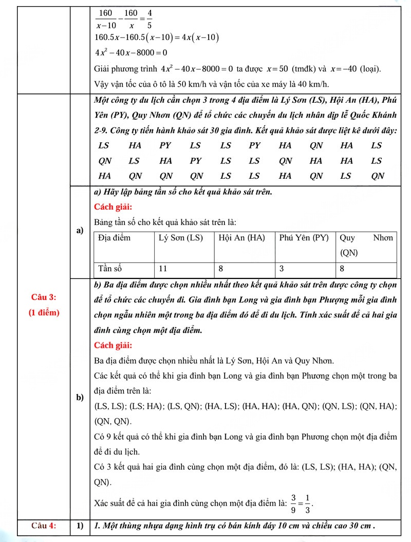 Đáp án đề thi vào lớp 10 môn Toán Quảng Ngãi 2025