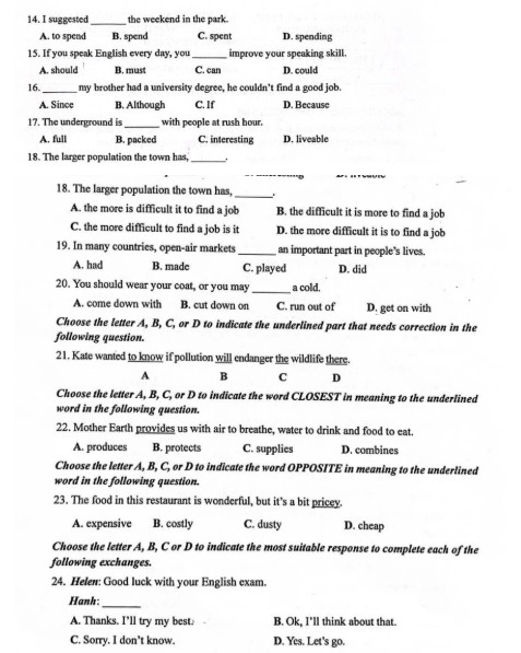 Đề thi tuyển sinh lớp 10 môn Anh Quảng Nam 2025