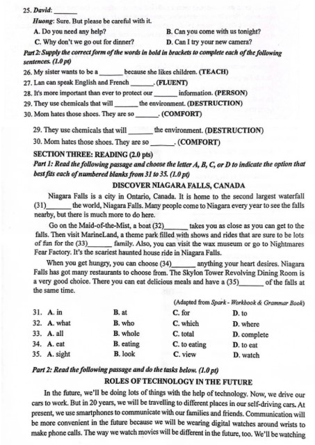 Đề thi tuyển sinh lớp 10 môn Anh Quảng Nam 2025
